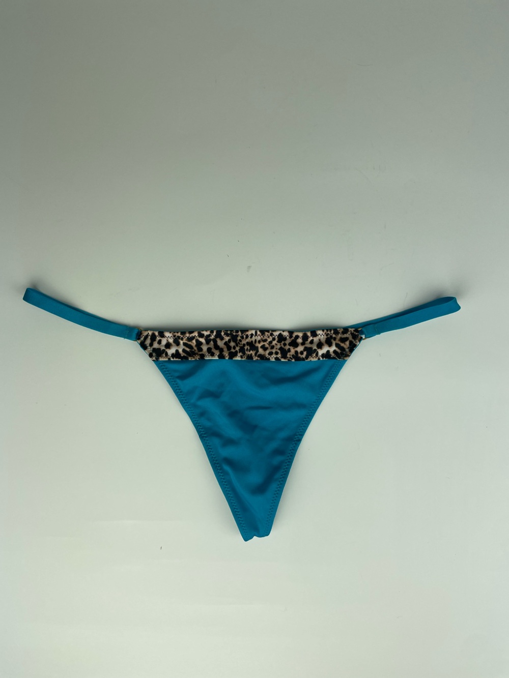 VINTAGE 2012 Victoria’s Secret Blue Leopard Trim V-String Panties Thong Y2K One